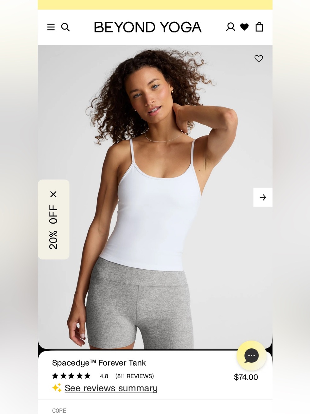 Beyond Yoga White Spacedye Forever Tank with Slim Straps